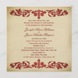 Wedding Invitation Vintage Leaf Scroll in Neutrals