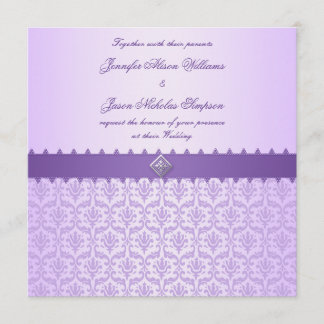 Wedding Invitation Vintage Lilac Damask & Ribbon