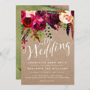 WEDDING INVITATION   Watercolor Floral Rustic Boho
