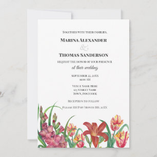 Wedding Invitation Watercolor Gladioli Lily Tulips