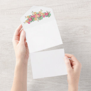 wedding invitation, watercolor roses all in one invitation