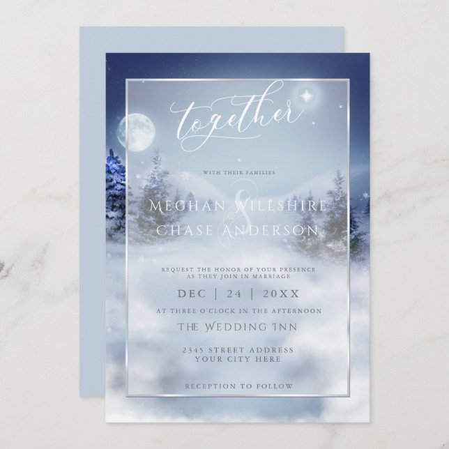 Wedding Invitation | Watercolor Winter Wonderland (Front/Back)