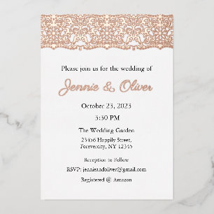 Wedding Invitation, Wedding Stationary, Foil, Lace