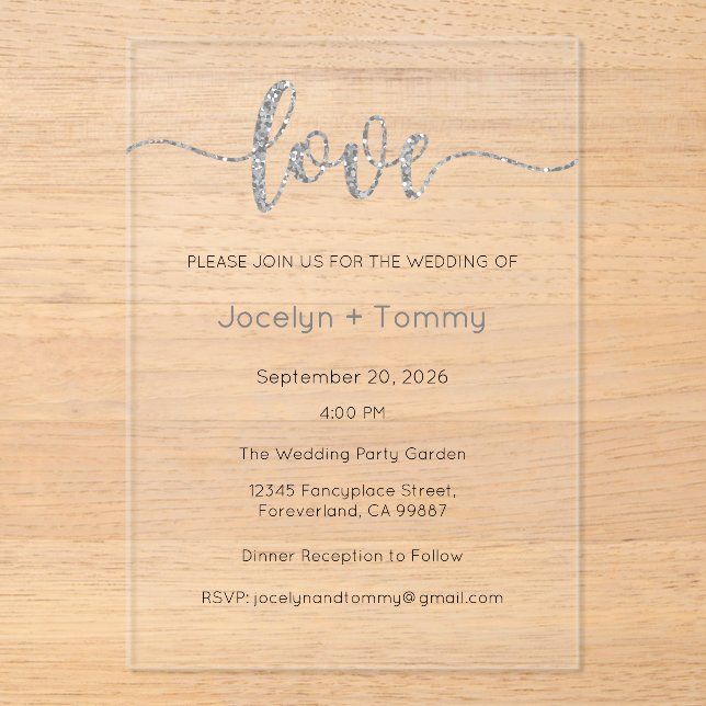 Wedding Invitation, Wedding Stationary, Heart Acrylic Invitations (Front)