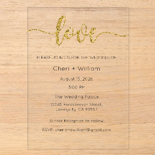 Wedding Invitation, Wedding Stationary, Love Acrylic Invitations