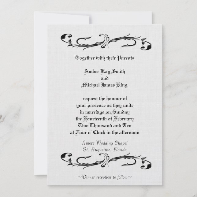 Wedding invitation white and black two side print (Front)
