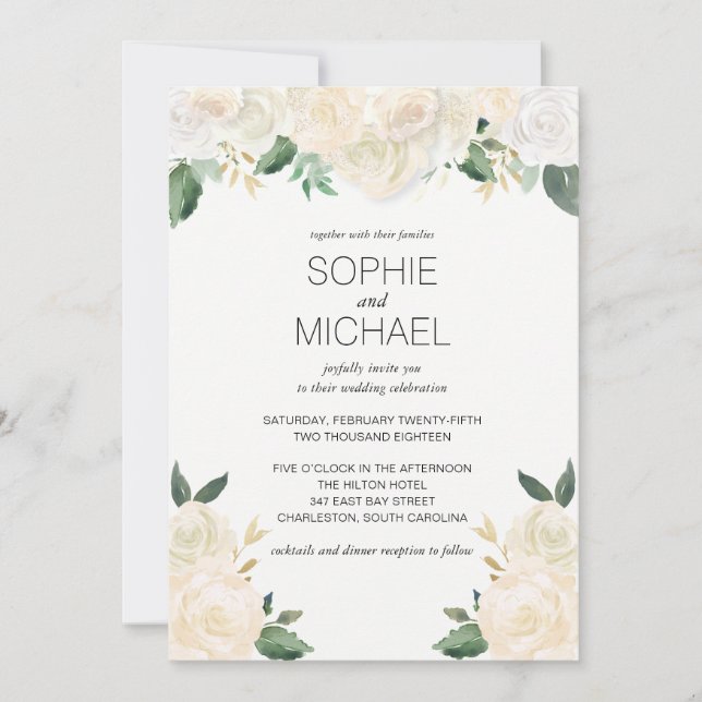 Wedding Invitation White Flowers (Front)