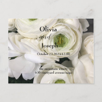 wedding invitation, white fresh roses, template postcard