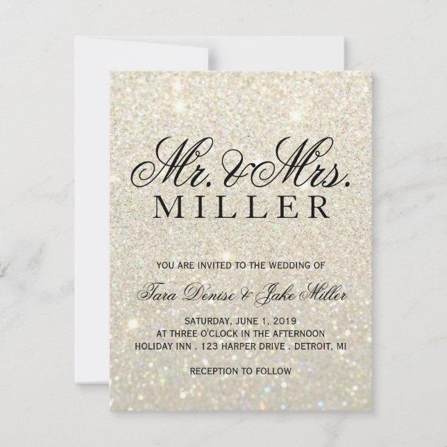 Wedding Invitation - White Gold Glitter Fab (Front)
