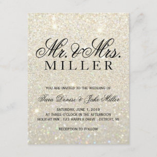 Wedding Invitation - White Gold Glitter Fab