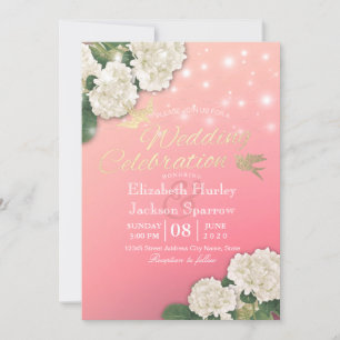 wedding invitation White Hydrangeas String Lights