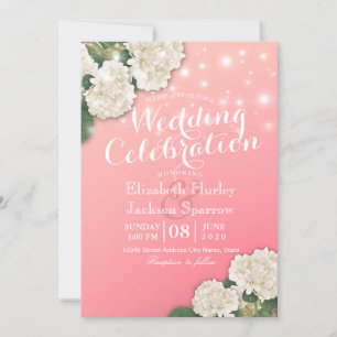wedding invitation White Hydrangeas String Lights