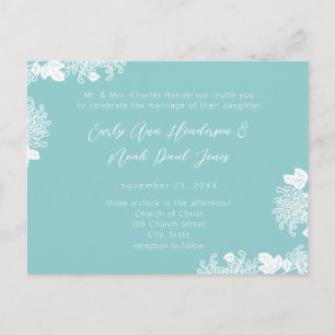 Wedding Invitation White On Dark Turquoise Vintage Postcard