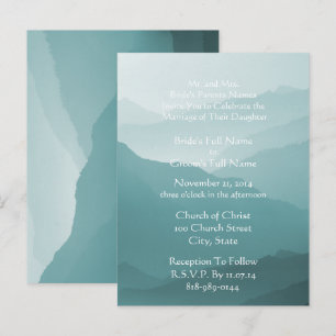 Wedding Invitation White On Misty SeaBlue Postcard
