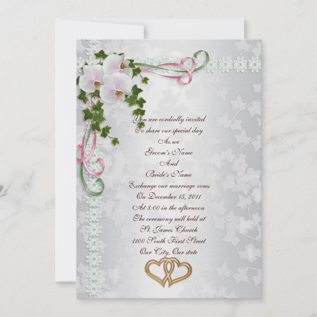 Wedding invitation white Orchids (Front)