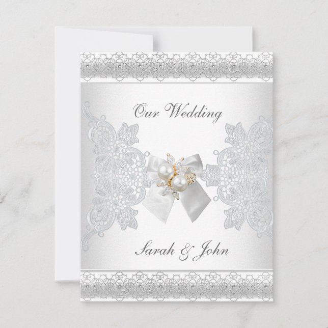 Wedding Invitation White Silk lace pearl jewel (Front)