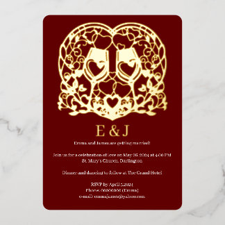 Wedding invitation, wine glasses, hearts
