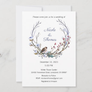 Wedding Invitation, Winter Wedding, Wreath Invitation