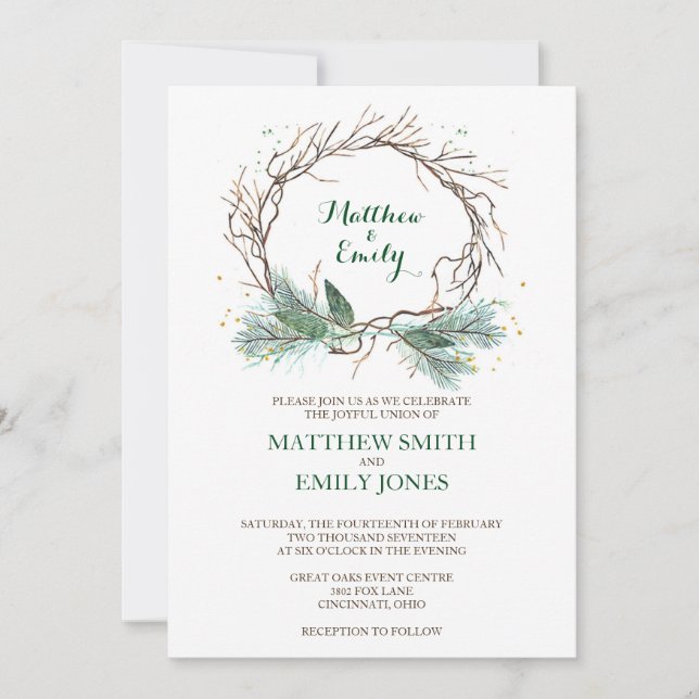 Wedding Invitation Winter Wreath (Front)