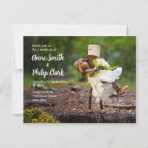 Wedding invitation with Acorn elves in love