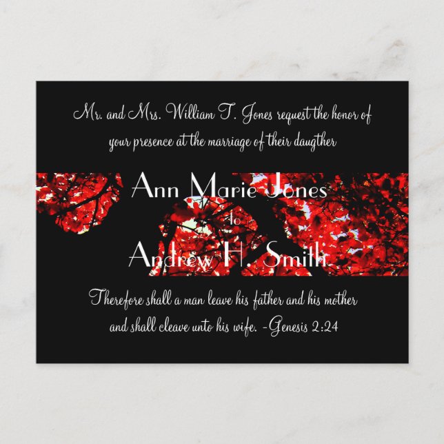 Wedding Invitation with Black With Red Leafed Tree (Front)
