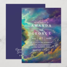 Wedding Invitation with fabulous purple clouds