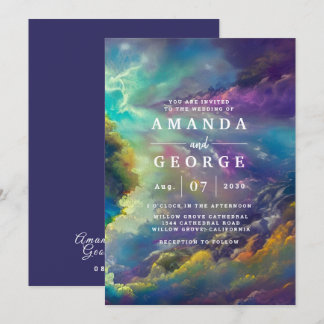 Wedding Invitation with fabulous purple clouds