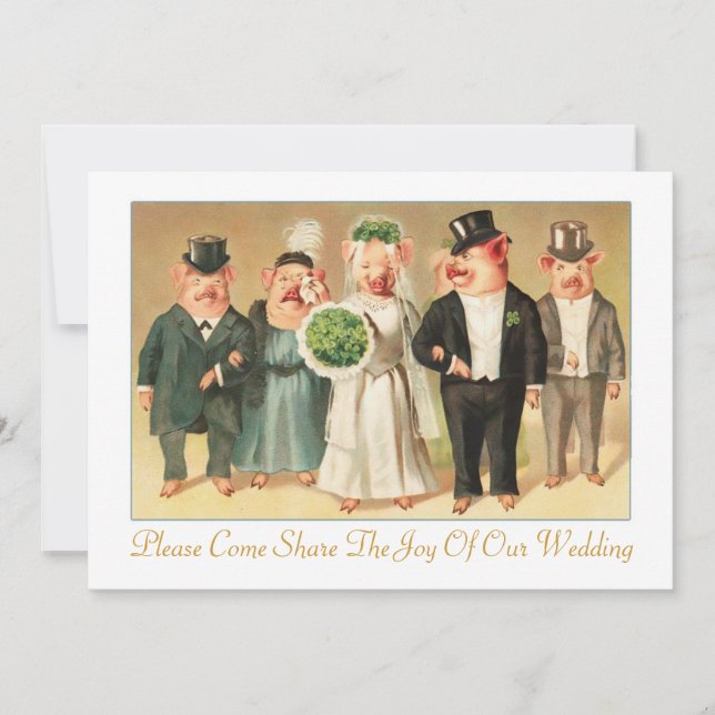 Wedding Invitation with Formal Pig Bridal Party (Front)
