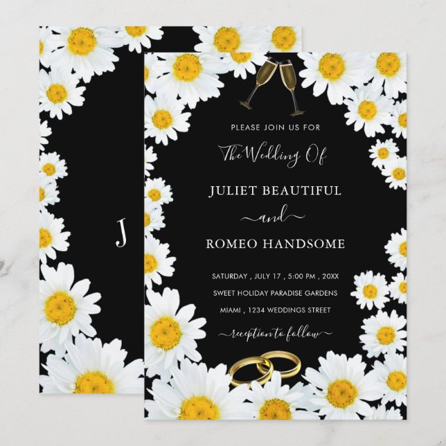 Wedding Invitation with Fresh Daisies Frame (Front/Back)