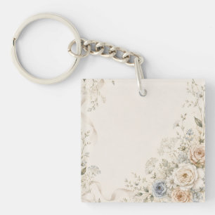 Wedding Invitation with Graceful Floral Details Keychain
