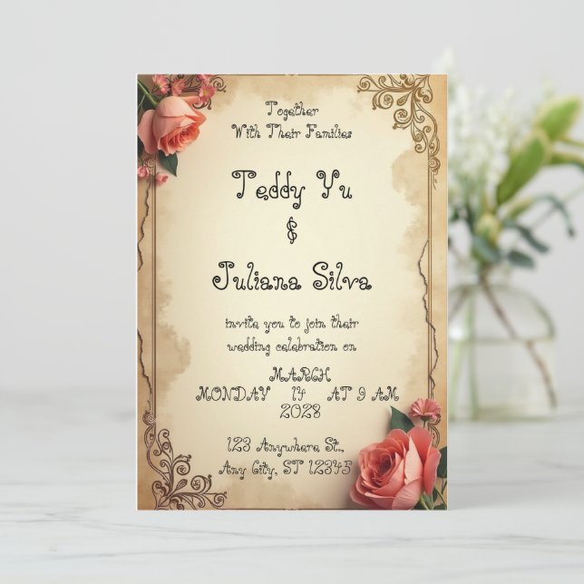 Wedding invitation with ornate designs (Standing Front)