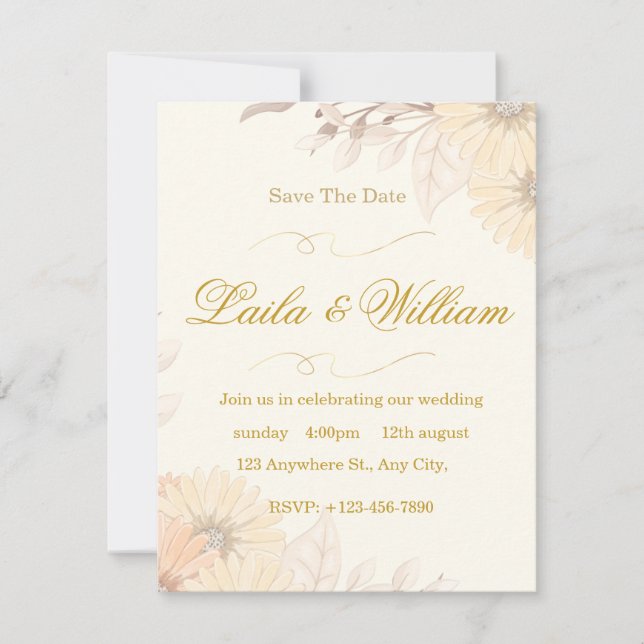  Wedding Invitation with Pastel Floral Design (Front)