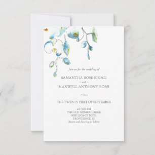 Wedding Invitation with QR Code Blue Flowers