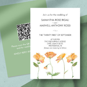 Wedding Invitation with QR Code Orange Flowers