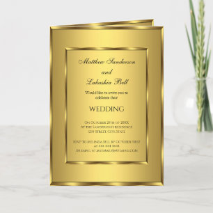 Wedding invitation with reception menu Gold