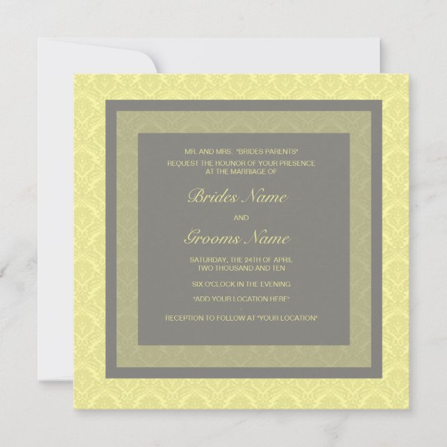 Wedding Invitation Yellow Damask (Front)