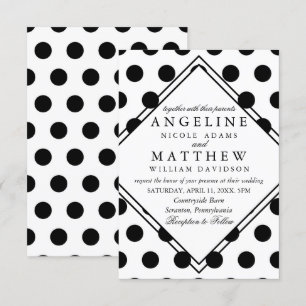 Wedding Invitations   Black Classic Polka Dot