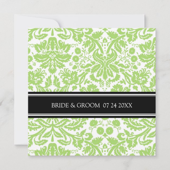 Wedding Invitations Black Lime Damask Pattern (Front)