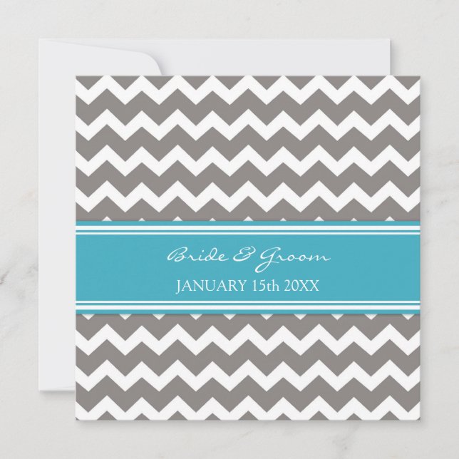Wedding Invitations Blue Grey Chevron (Front)