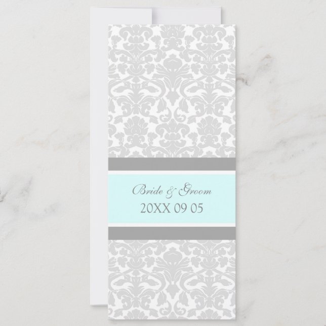 Wedding Invitations Blue Grey White Damask (Front)