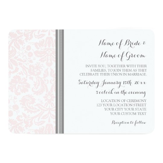 Wedding Invitations Blush Grey Damask Pattern