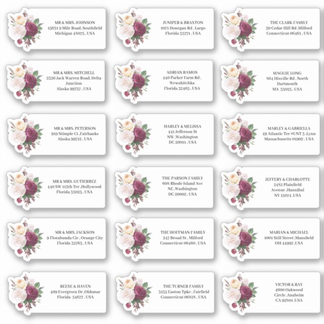 Wedding Invitations Burgundy Floral Address  (Front)