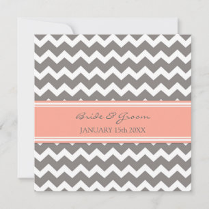 Wedding Invitations Coral Grey Chevron