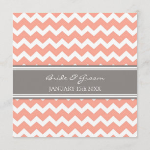 Wedding Invitations Coral Grey Chevron