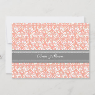 Wedding Invitations Coral Grey White Damask