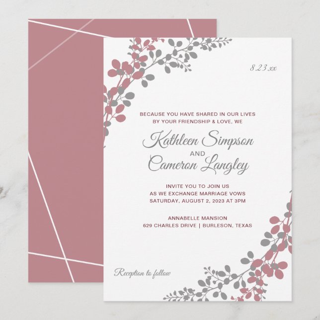 Wedding Invitations Dusty Rose Baby's Breath (Front/Back)