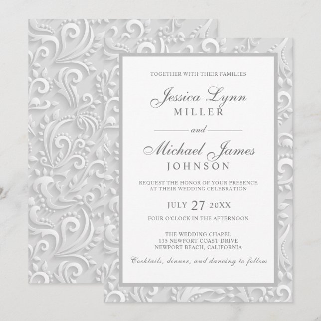 Wedding Invitations | Elegant Grey White 3D Design (Front/Back)
