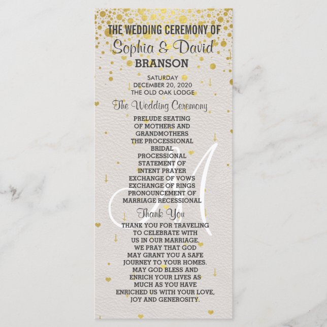 Wedding Invitations | Gold Confetti Custom Program (Front)