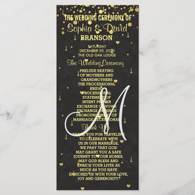 Wedding Invitations | Gold Confetti Custom Program (Front)