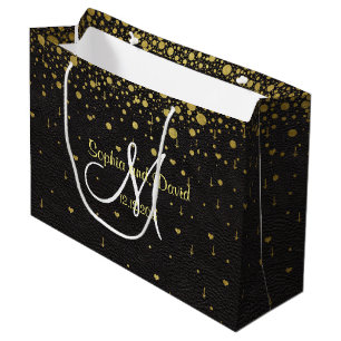 Wedding Invitations   Gold Confetti Monogram Large Gift Bag